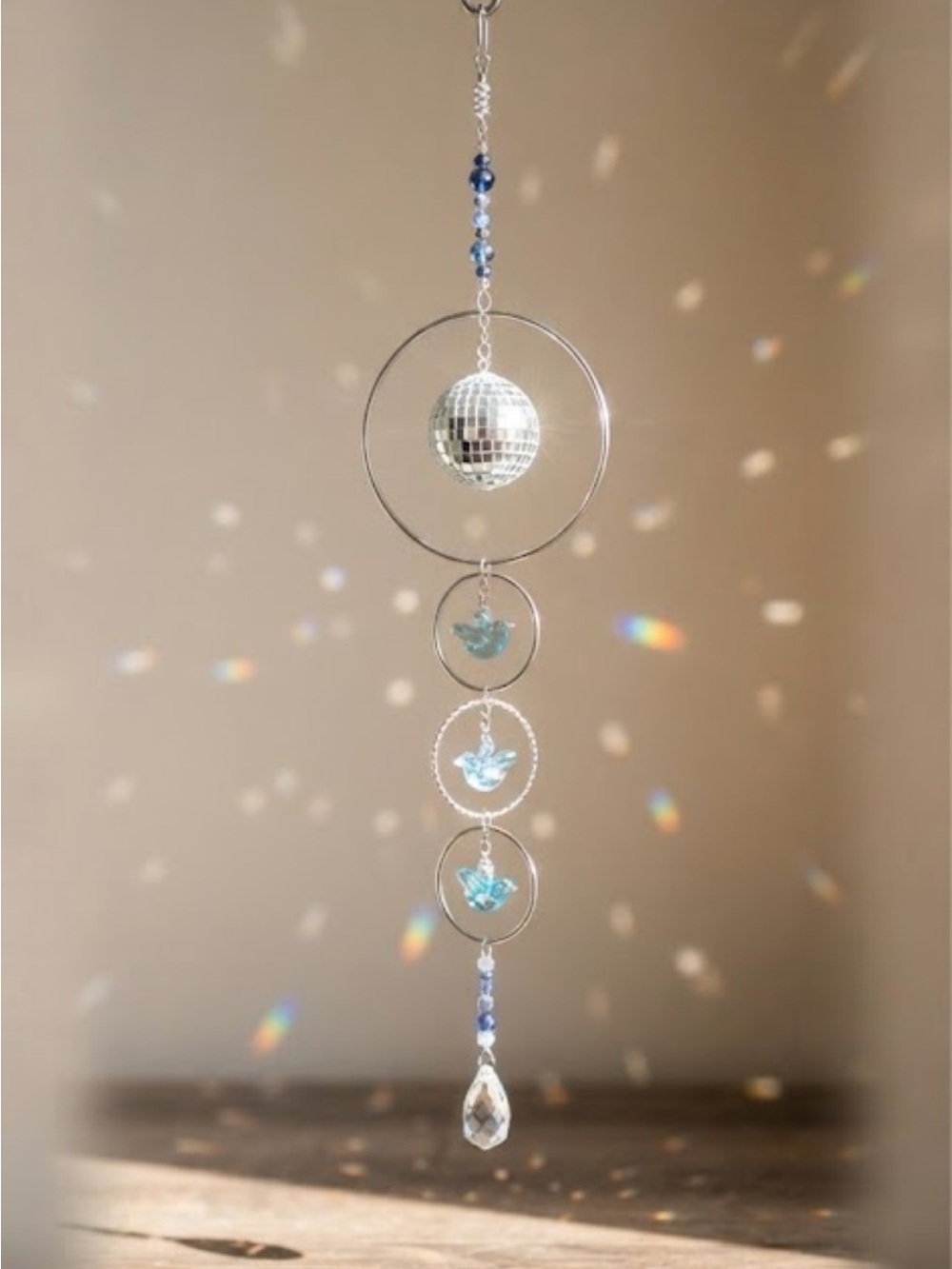 Sparkling Blue Bird & Disco Ball Suncatcher